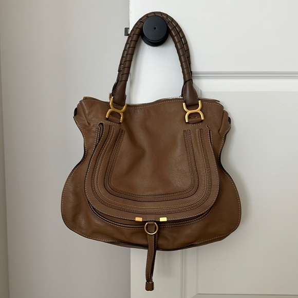 Chloe Marcie Medium Zip Leather Satchel Bag in Brown - Picture 2 of 12